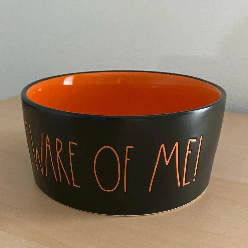 Rae Dunn BEWARE OF ME! Bowl Halloween Black Orange Pet Dog Bowl *New 6" x 2.75